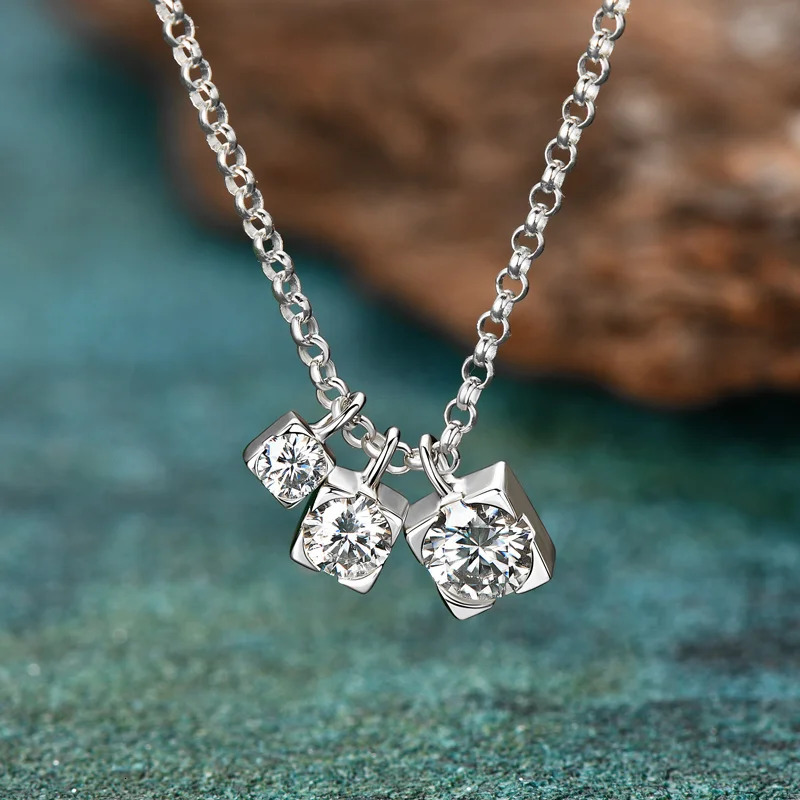 0XTAO D Color Three Stone Pendant Necklace Glittering Diamond for Women Real 925 Silver Chain Necklaces Jewelry Gift 250712