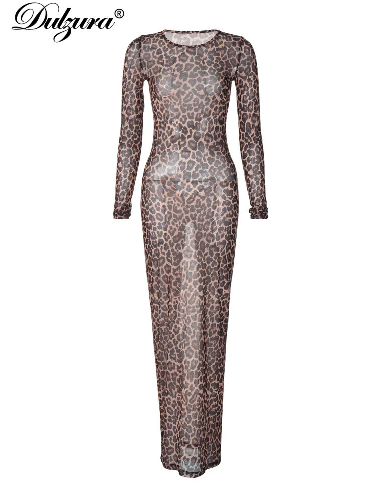 Dulzura Sexy Elegant Maxi Dress Printed Leopard Long Sleeve Dresses Women Clothes Y2K Lady Party Club Streetwear Holiday 250805