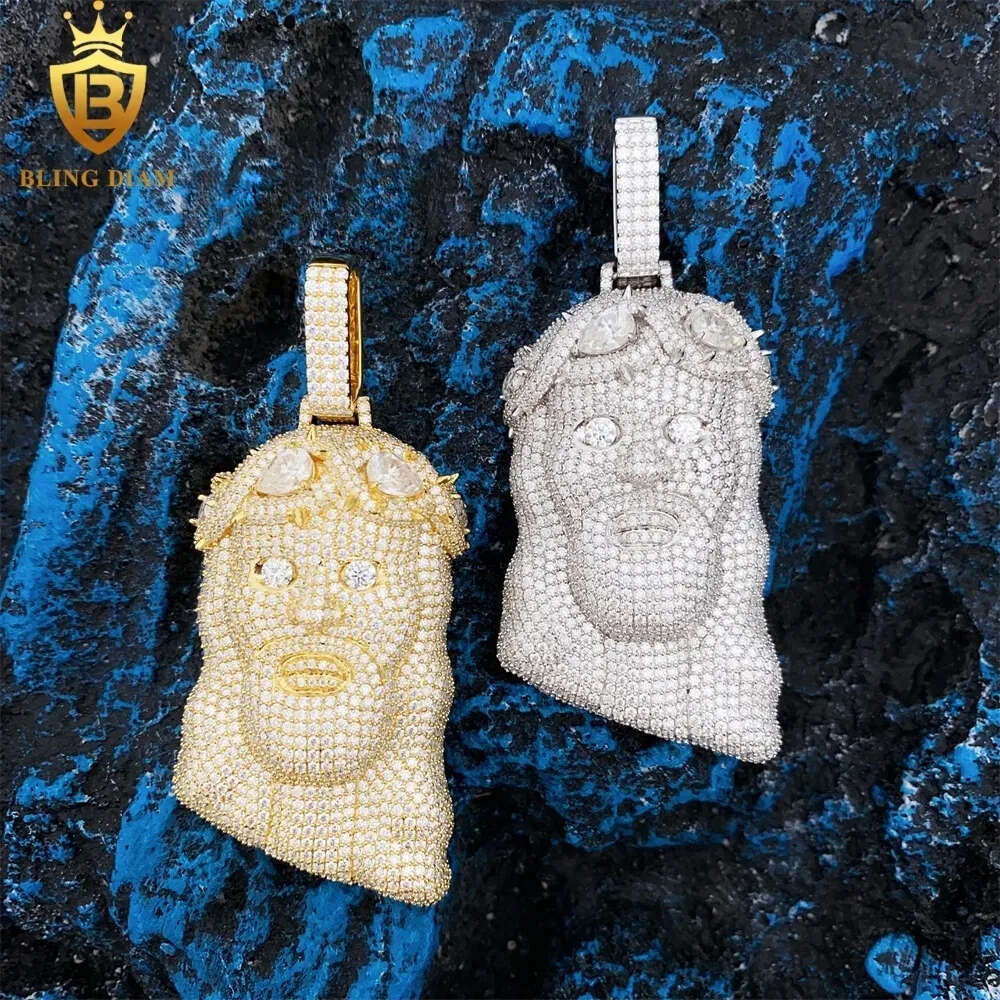 Iced Out Hip Hop Jewelry Jesus Head Pendant Dia Vvs Moissanite Sterling Sier Glod Plated Ready to Ship
