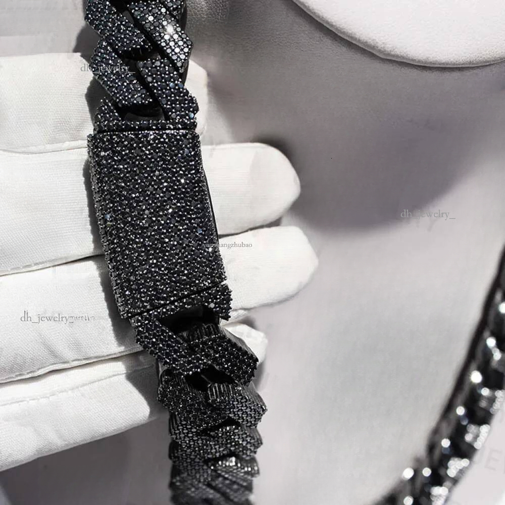 Hip Men ice out Hop Rapper Mossanite Necklace Jewelry Vvs Sterg Sier 20mm Black Dia Moissanite Cuban k Chain