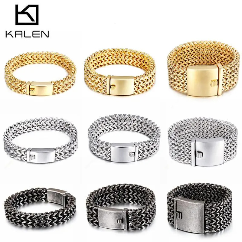 KALEN Stainless Steel Link Chain Bracelets High Polished Dubai Gold Color Mesh Bracelets Men Cool Jewelry Accessories Gifts 250805