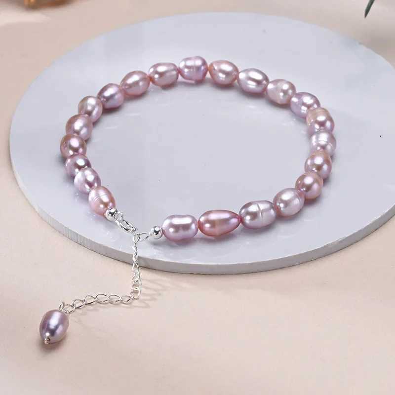 6-7mm Rice Shape Freshwater Pearl Bracelet Pink Purple Mixed Color S925 Sterling Silver Chain Womens Hand Bracelet Jewelry W250807