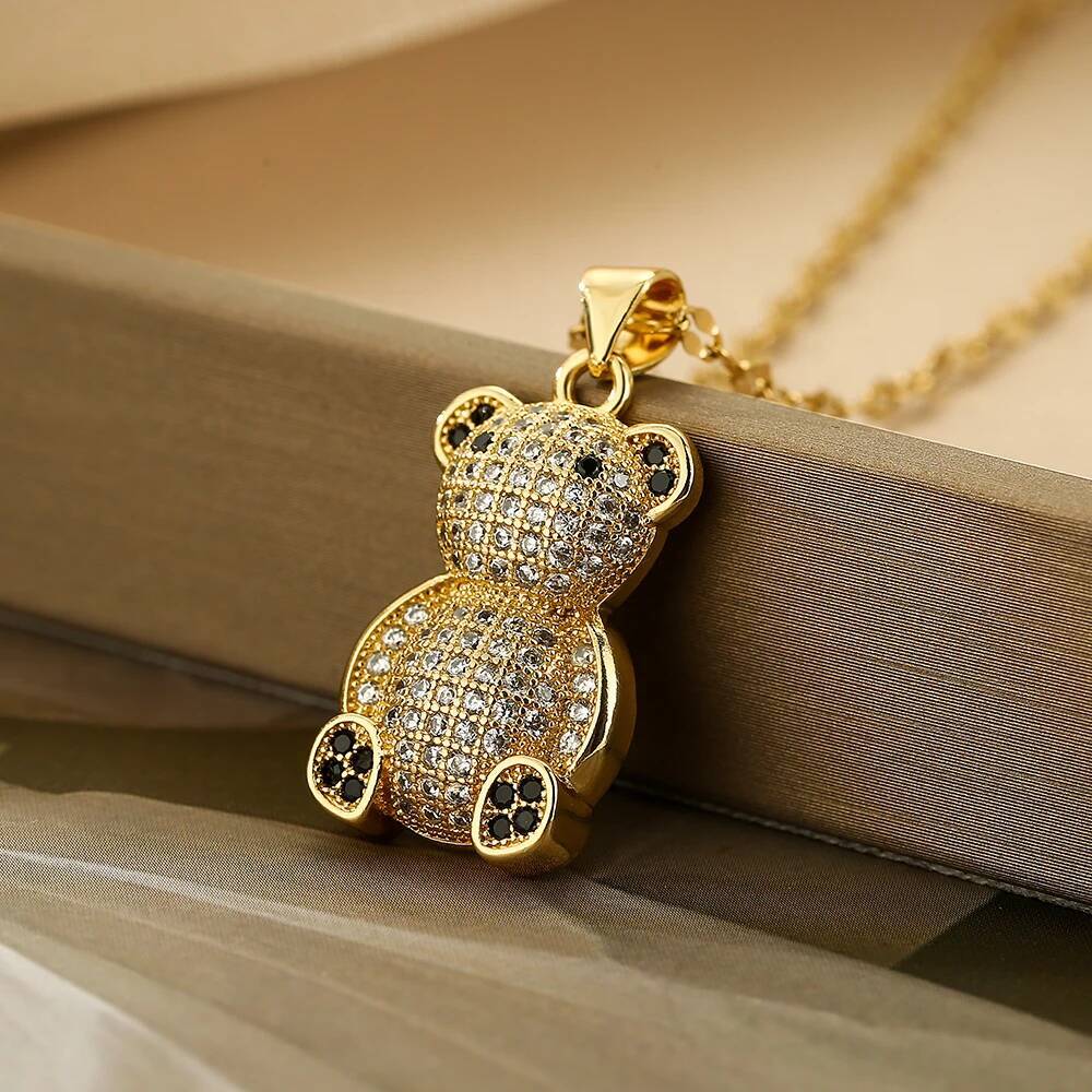 Vintage Little Bear Pendant Necklaces For Women Girls,Glamorous Design With AAA Cubic Zirconia ,Delicate Party Vacation Jewelry Jewelry for Women
