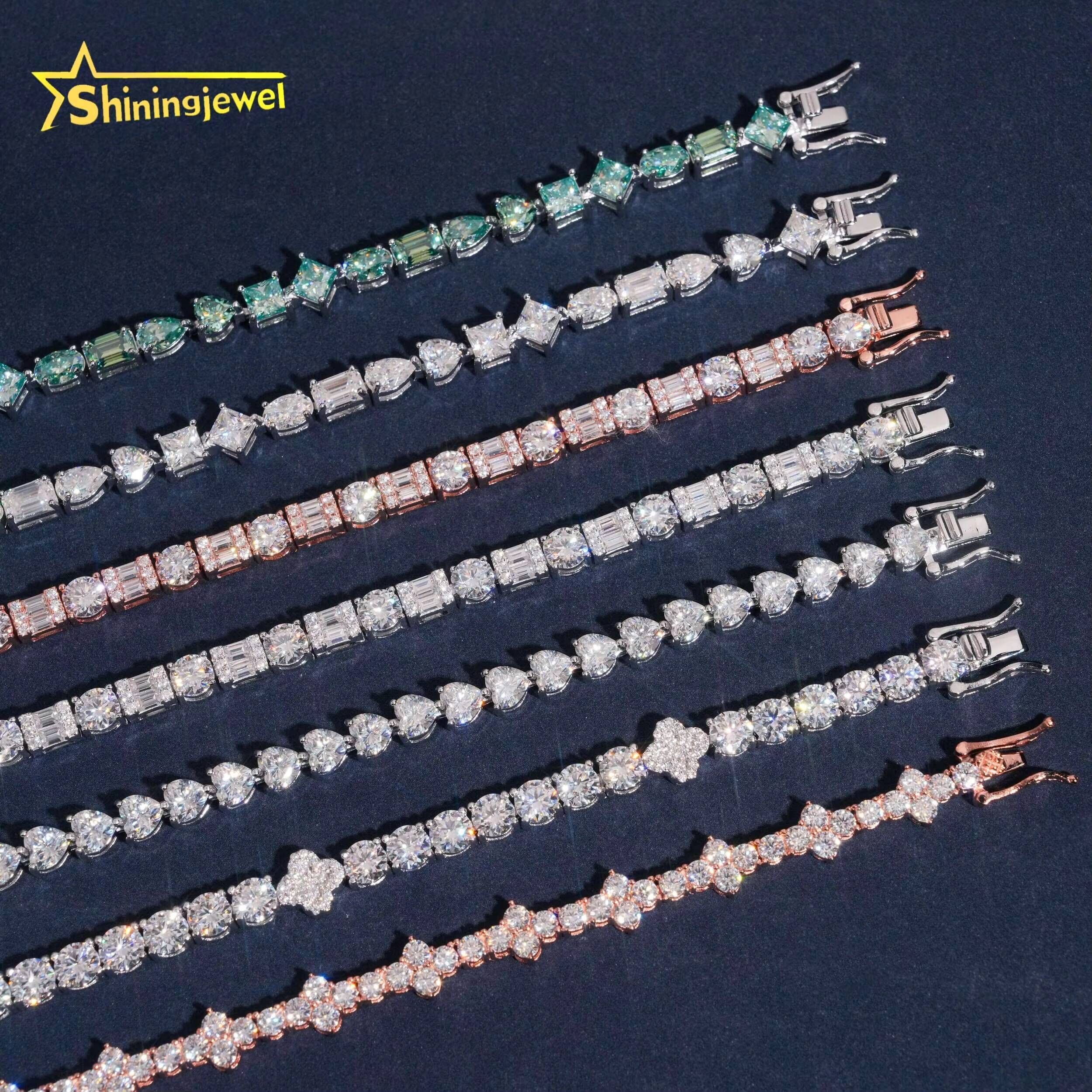 Iced Out Fine Jewelry Tennis Moissanite Bracelet Collection 925 Sterling Silver Hip Hop Cross Moissanite Bracelet for Women Men