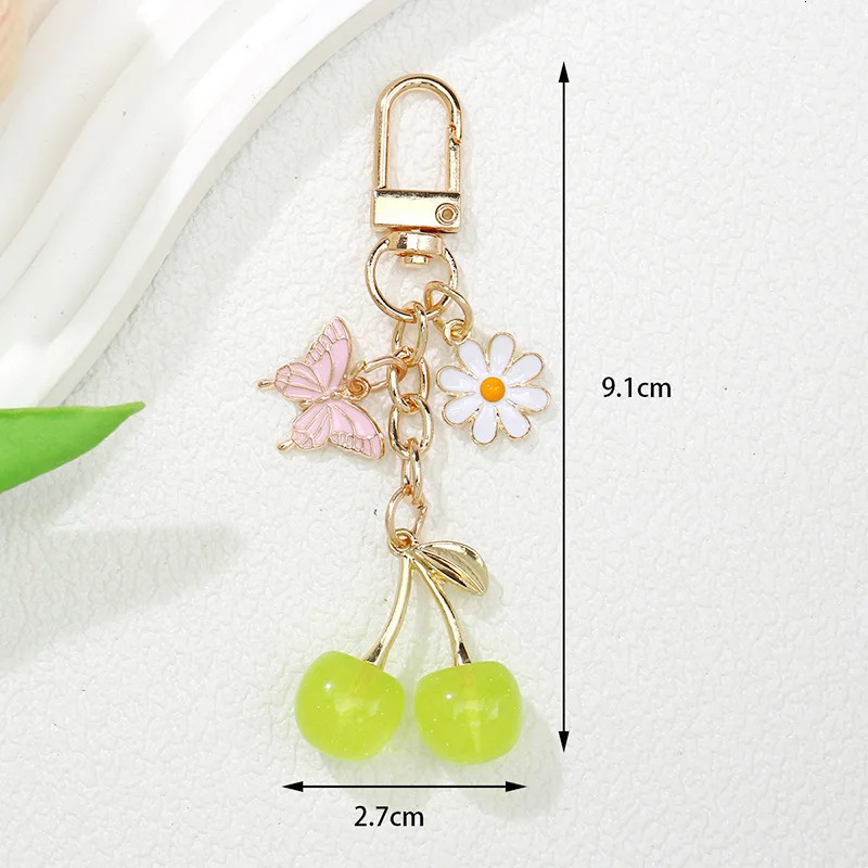 Trendy Crystal Zircon Butterfly Flower Pendant Keychain Jewelry for Women Vintage Cherry Bow Charm Car Bag Couple Keyring 250807