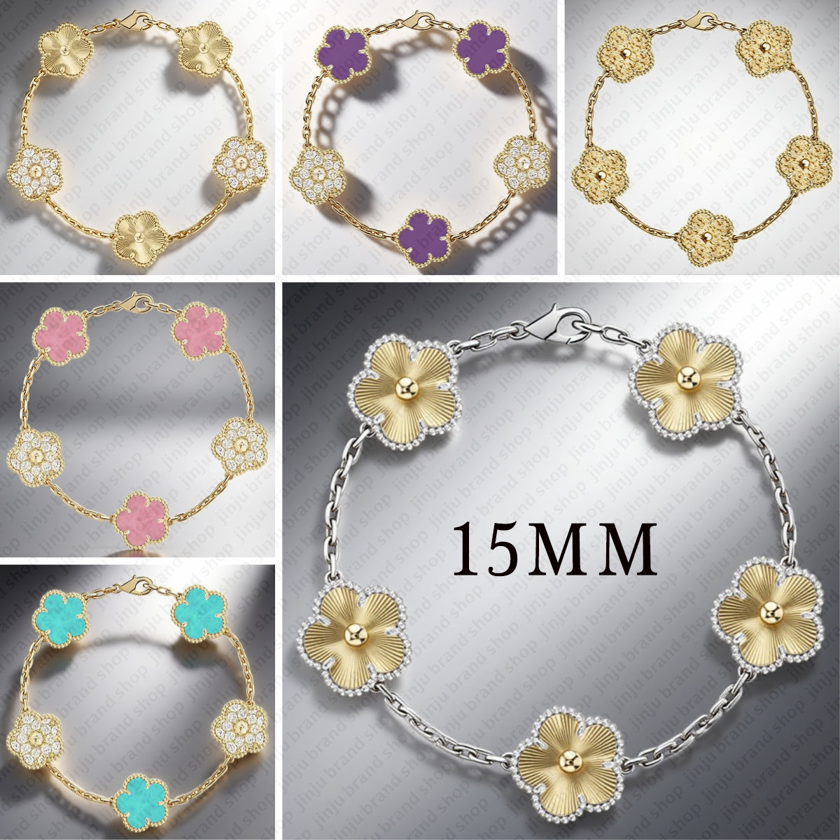 charm bracelet luxury jewelry women designer gold bracelet Vintage charm 15mm flower bracelet luxury bracelet diamond four leaf clover bracelet stainless steel