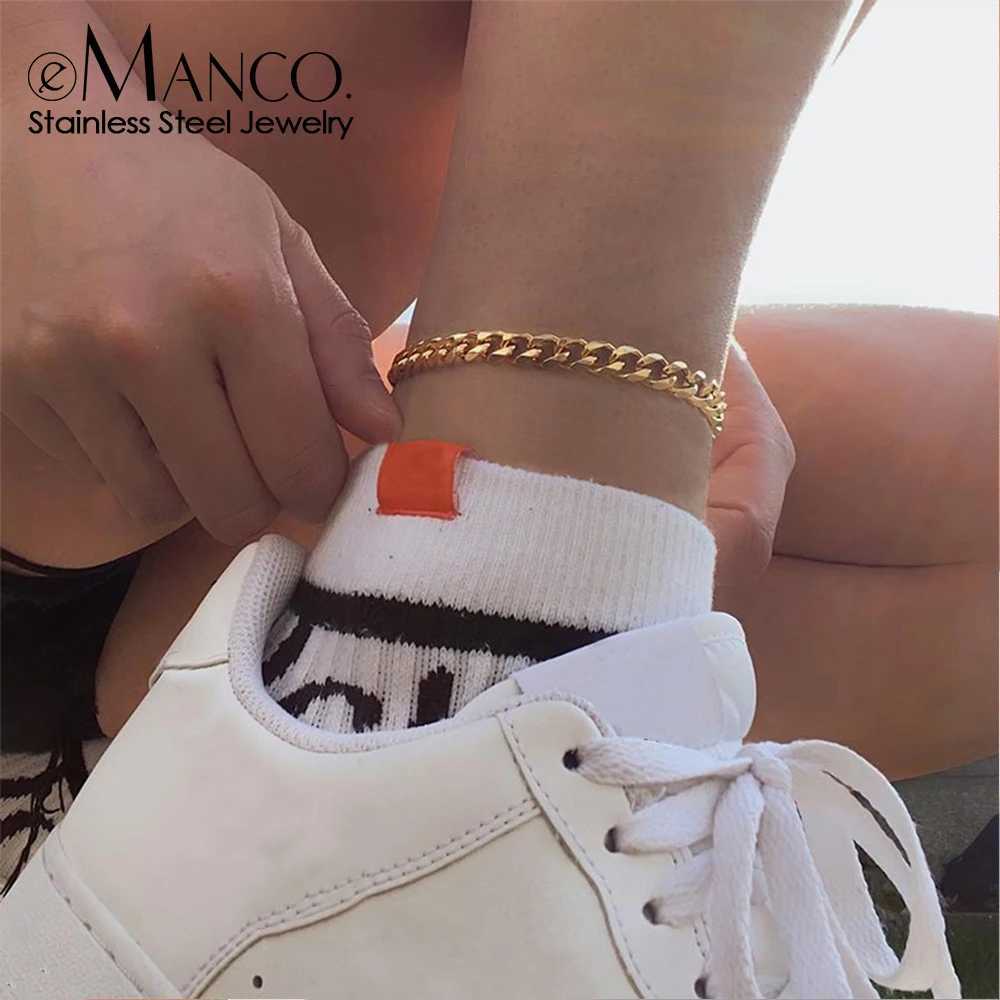 eManco 4mm Cuban Chain Simple Style Metallic Adjustable Size Ankle Gold Plated Barefoot Beach Jewelry Sale Y250805
