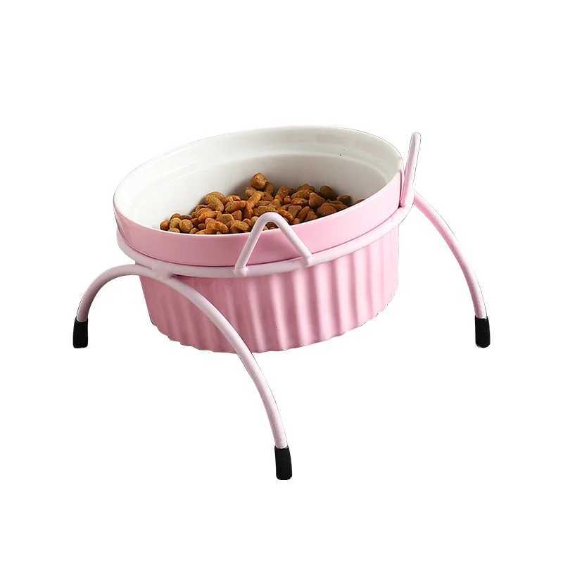 Pet Ceramic Bowl Kitten Puppy Ceramic Bowl Water Feeder Cat Food Feeding Dish Dispenser with Raised Stand Cat Accessories Y250806