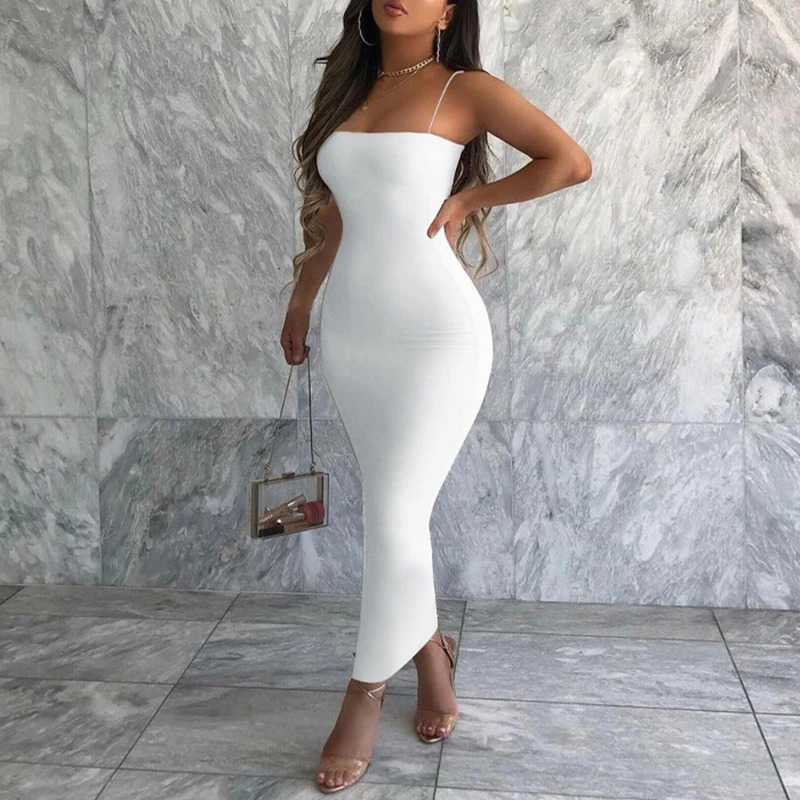 Summer Black Sexy Dres Streetwear Sleeveless Backless Solid Spaghetti Strap Bodycon Casual Clubwear Elegant Party Dresses 250807