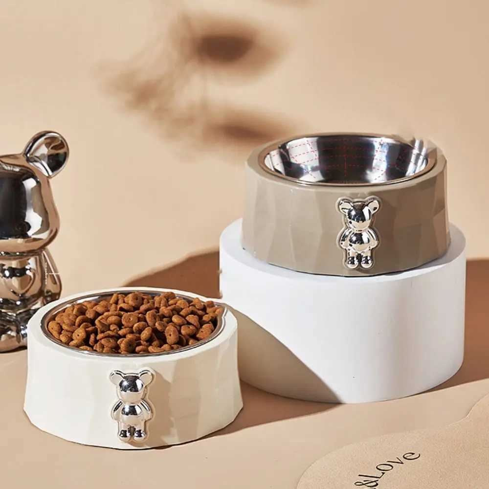 Anti Knock Stainless Steel Bear Pet Bowl Detachable with Non-Slip Pad Cat Feeder Double Anti Tipping Pet Feeding Basin Dogs Cats Y250806