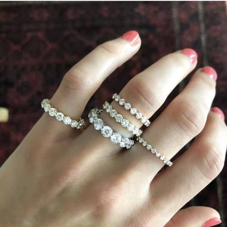 VVS Moissanite Engagement Ring Wedding Jewelry 14k Solid Gold Diamond Moissanite Band Eternity Ring for Women Girls