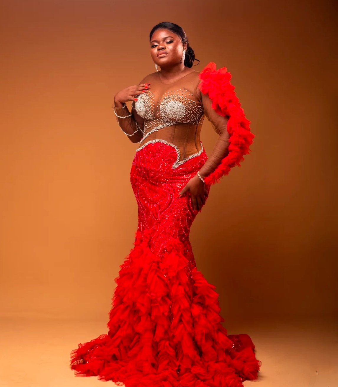 Red Mermaid Prom Dresses 2025 Beaded Illusion Sequined Tiers Evening Formal Party Second Birthday Engagement Gowns Plus Size Dress For Special Occasio