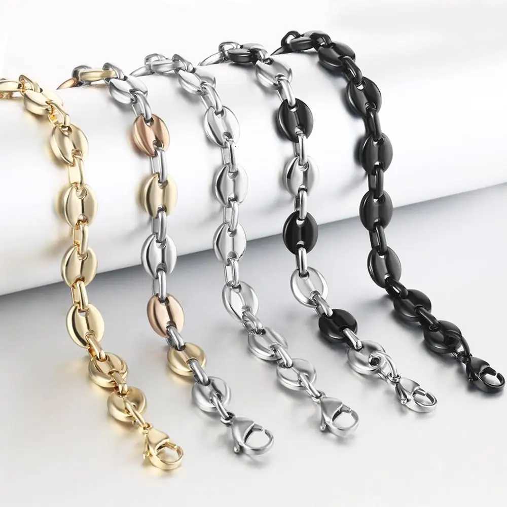9mm Coffee Beans Link Chain Bracelet for Men Black Silver Color Stainless Steel Bracelets Hip Hop Male Jewelry Gifts W250807