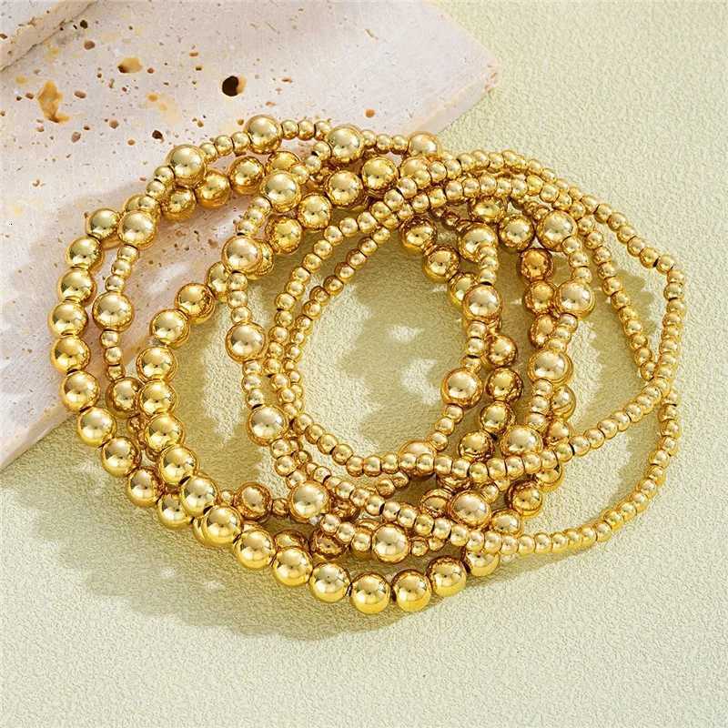 6 pcs/set Gold Color Beaded Bracelets for Women Punk Vintage Jewelry Stretch Bracelets for Women W250807