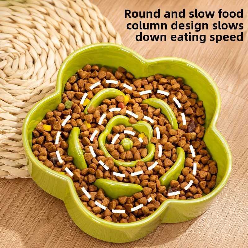 Ceramic Dog Slow Food Bowl Anti-choking Medium and Large Dog Food Basin Cat Bowl with Wooden Frame Pet Feeding Supplies With Y250806