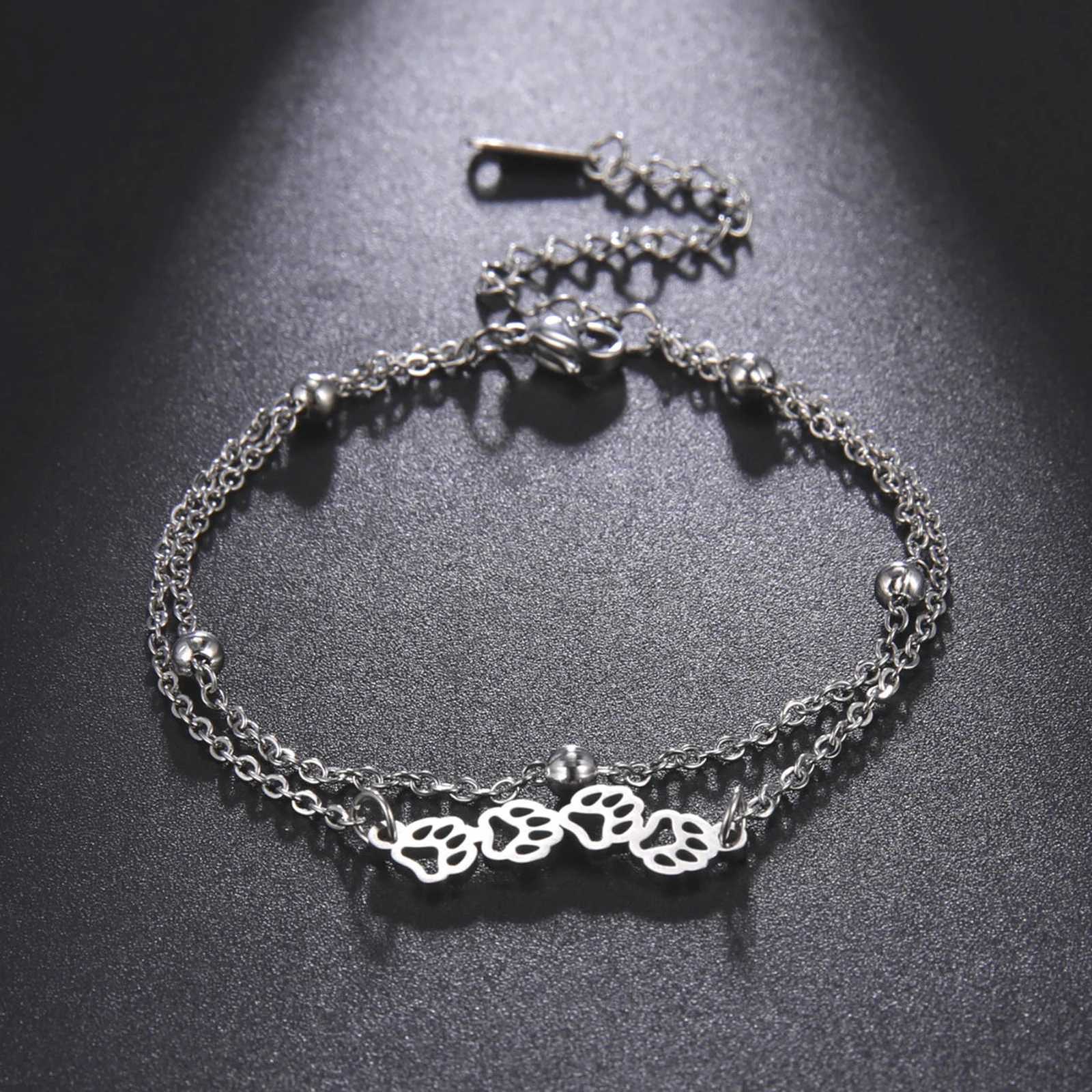 Kkjoy Fashion Cute Stainless Steel Gold Color Hollow Cat Dog Paw Anklet For Women Female Animal Charm Jewelry Gift Y250805