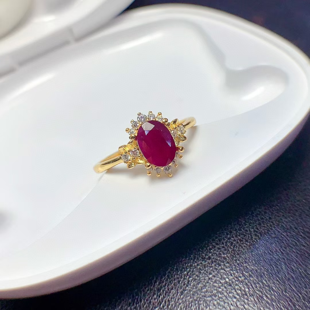 Genuine Ruby Ring with side stones 5mm*7mm 0.7ct Natural Ruby 925 Silver Jewelry July birthstone ring for women