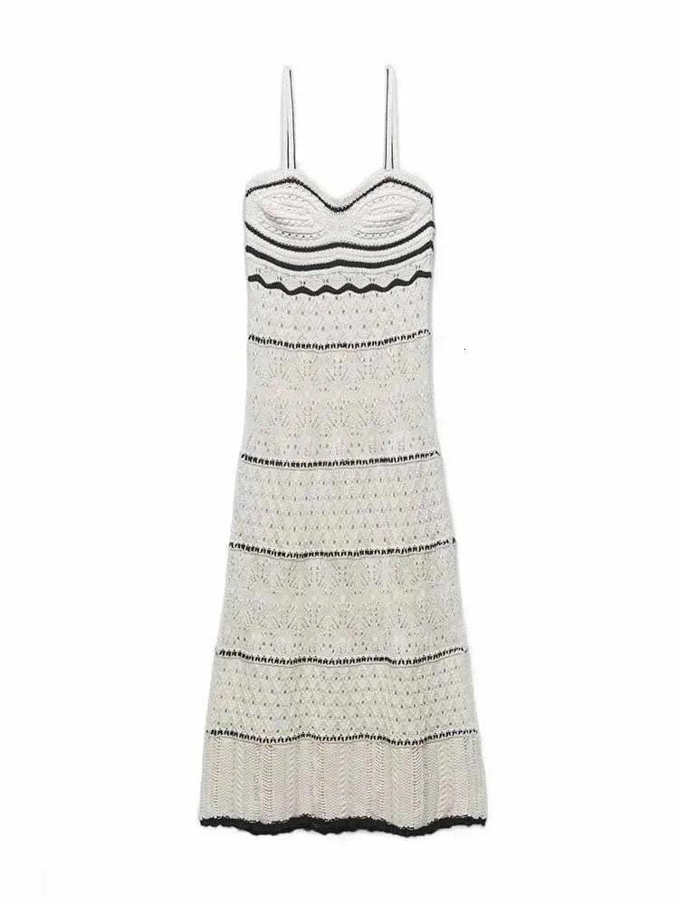 ZABA Womens Beach Style Crochet Hollow Slim Sling Sweater Long Dress Fashion Elegant Sleeveless Spaghetti Strap Sexy Dresses 250806