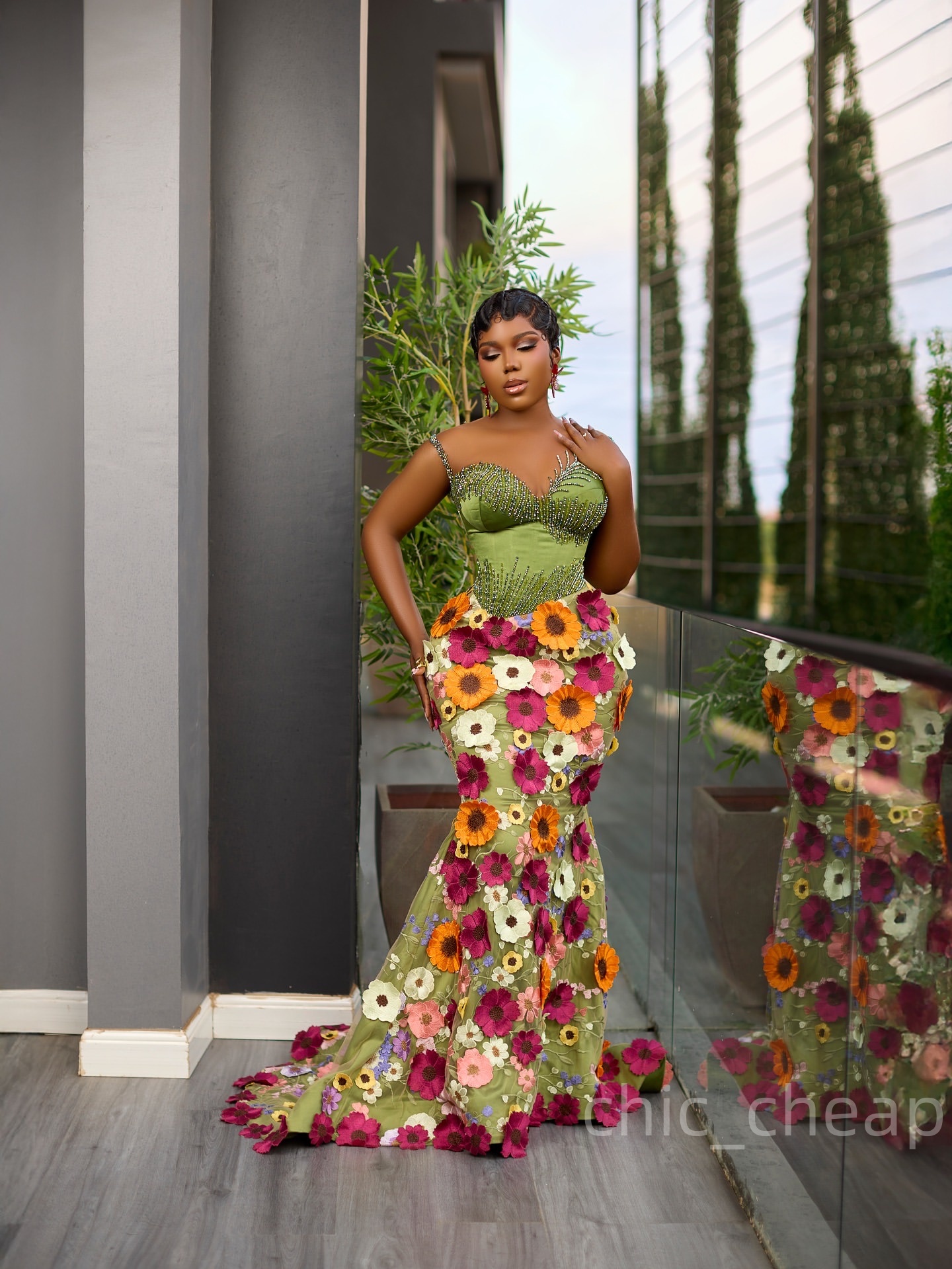 Olive Green Mermaid Prom Dresses 2025 Flowers Beaded Sheer Neck Evening Formal Party Second Birthday Engagement Gowns Plus Size Dress For Special Occa