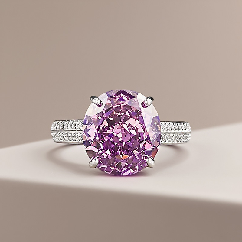 Hui Zhi Wing Jewelry Live New S Silver Luxury Inlaid High Carbon mond 10*11 Dried Rose Stone Pigeon Egg Ring