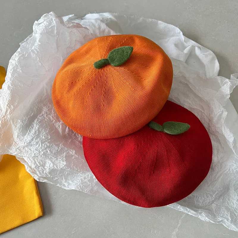 Womens Kaii Hat Korean Version Cute Orange Beret Girls Summer Fun Quirky Breathable Little Painters Hat Versatile Funny C XJ250807