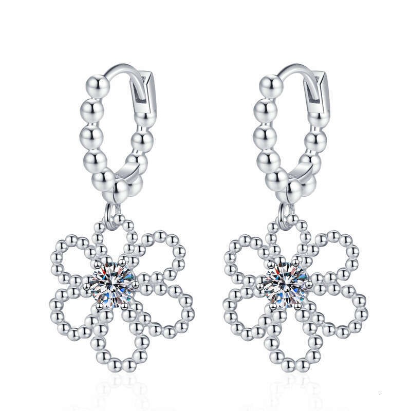 Iced Out VVS D Color Moissanite French Five-Petal Flower Camellia Earrings for Women