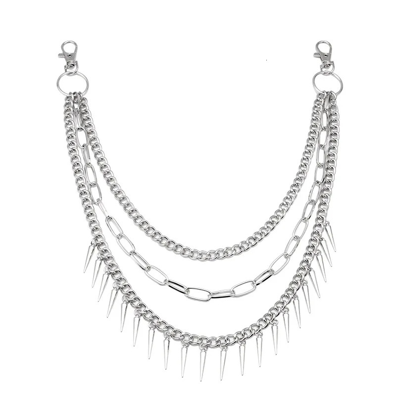 DIEZI Harajuku Vintage Multilayer Jeans Pants Key Chain Ring For Women Men Boys Hip Hop Silver Color Rivet Tassel Chain For Bag 250806