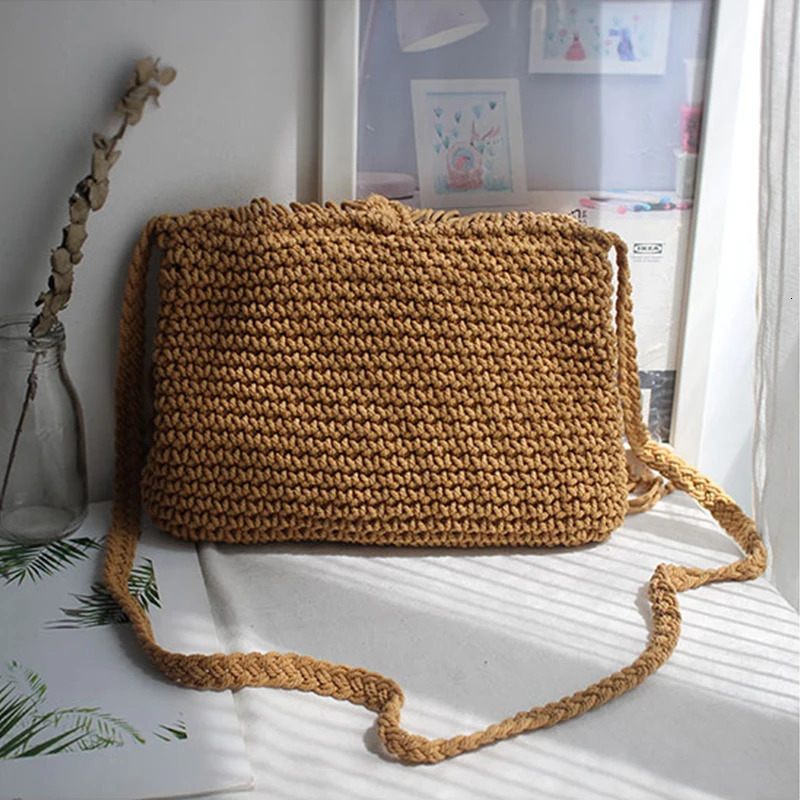 Handmade Cotton Woven Knitted Tassel Crossbody Bag Vintage Shoulder Messenger Bag Female Fashion Beach Summer Handbags for Women 250807