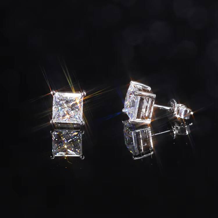 Fashion Simple Pass Diamond Tester 1CT Princess Cut Moissanite Gems 925 Sterling Silver Jewelry Earrings Pairs