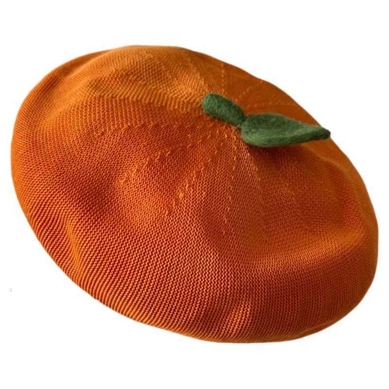 Womens Kaii Hat Korean Version Cute Orange Beret Girls Summer Fun Quirky Breathable Little Painters Hat Versatile Funny C XJ250807
