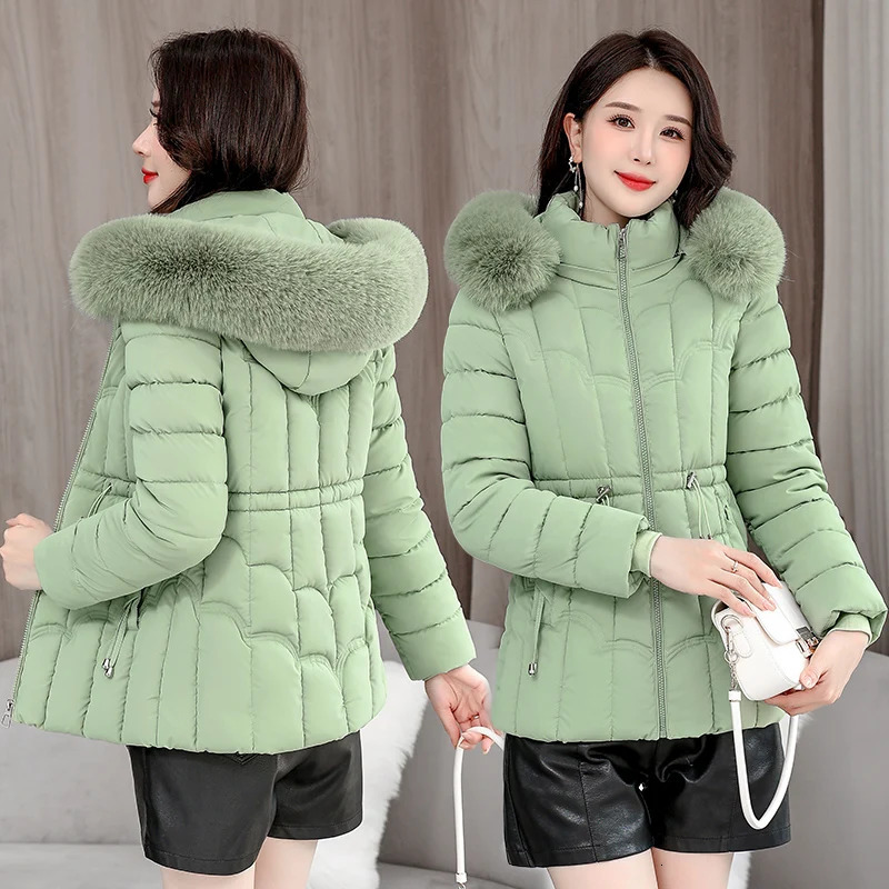 Winter 2025 Down Jacket Women Parkas Fashion High-Quality Warm Cotton Padded Coat Ladies Short Overcoat Hooded Overwear Tops 250806