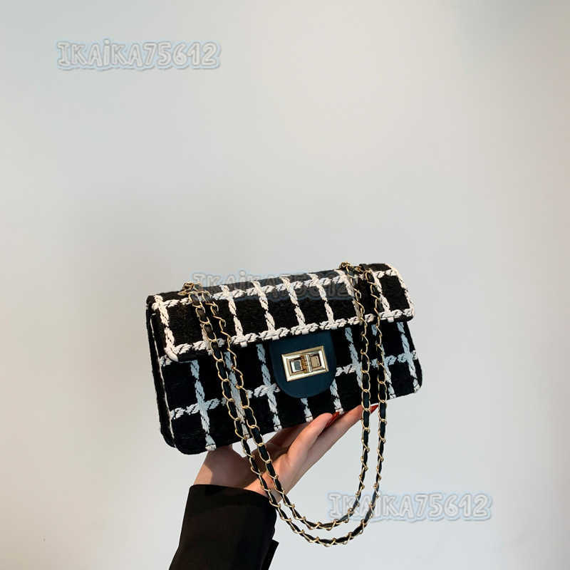 Niche Design Woolen Bag for Women 2024 New Trendy Plaid Chain Shoulder Bag Stylish Versatile Crossbody Bag H250806