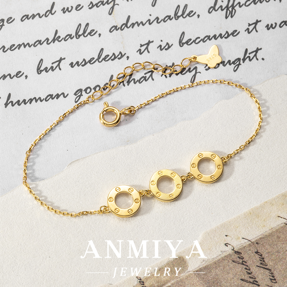 French Luxury Bracelet Three Hollow Out Round Shape 18k Gold Friendship Bracelet 925 Silver