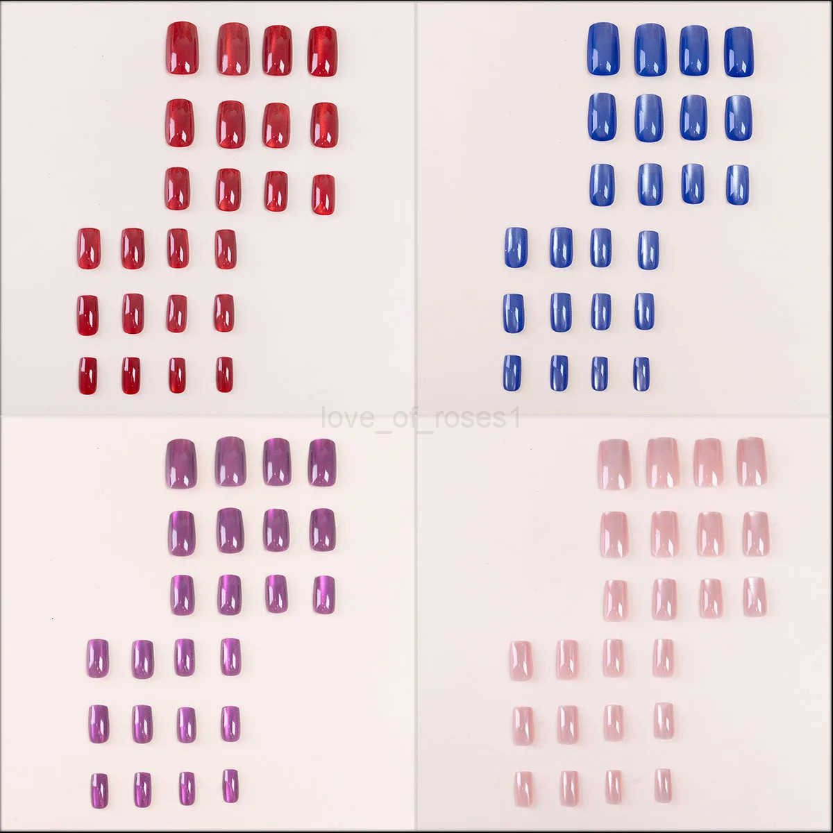 24pcs Cats Eye Press on Nails Wearing Square Head French Ballet Nail Art Tips for Women Removable False Nails with Jelly Glue Z250807