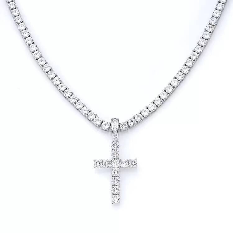 Fashion Design 925 Silver 3mm-5mm Wide GRA Moissanite Diamond Cross Pendant Rapper Style Hiphop Jewelry