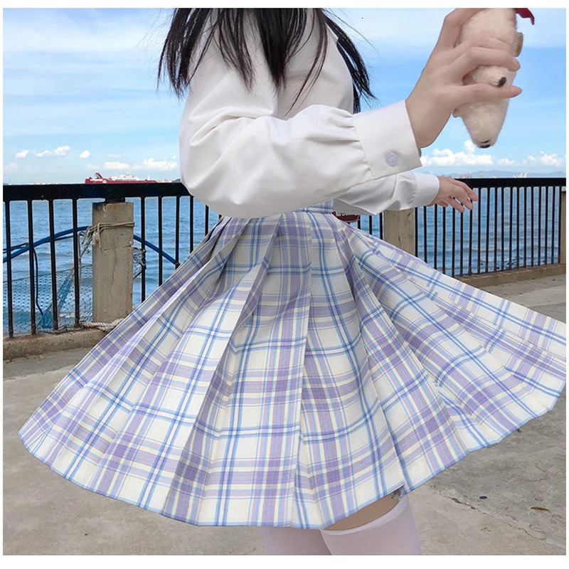 Starlight LongShort sleeve Summer High Waist Plaid Pleated Skirt Dress JK School Uniform Students Girls Clothes 250729
