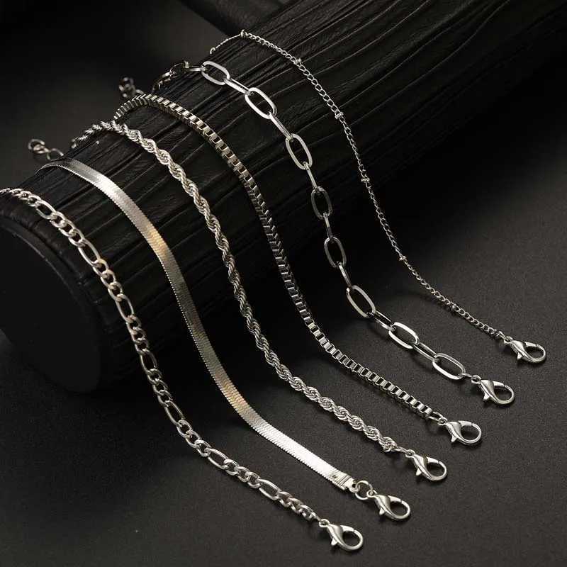 6Pcs Fashion Silver Color Thick Twist Cuban Chain Bracelet for Women Boho Metal Snake Chain Bracelet 2024 Trendy Jewelry Gifts W250807