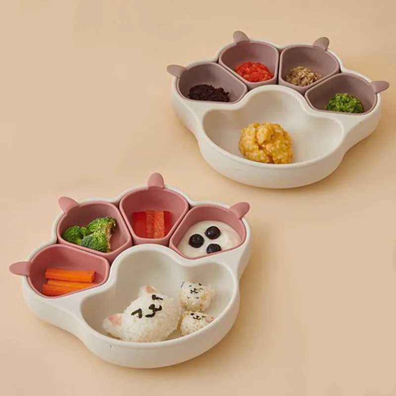 Pet silicone licking basin cartoon cat paw shaped bowl cat dog with suction cup tableware set anti spill compartment food bowl Y250806