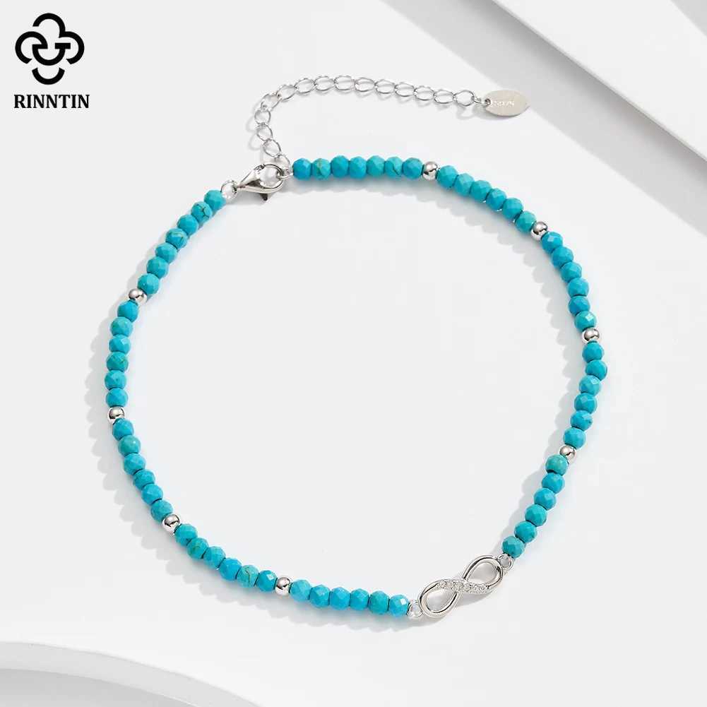 Rinntin 925 Sterling Silver Natural Turquoise Infinity Symbol Anklet for Women Dainty Vintage Straps Anklet Jewelry SA87 Y250805