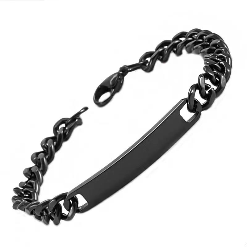 Simple Customized Name Logo Text Men 18k Gold PVD Stainless Steel ID Blank Bar Bracelet Jewelry Length 20cm/20cm+5cm 19cm+5cm wholesales frop ship for