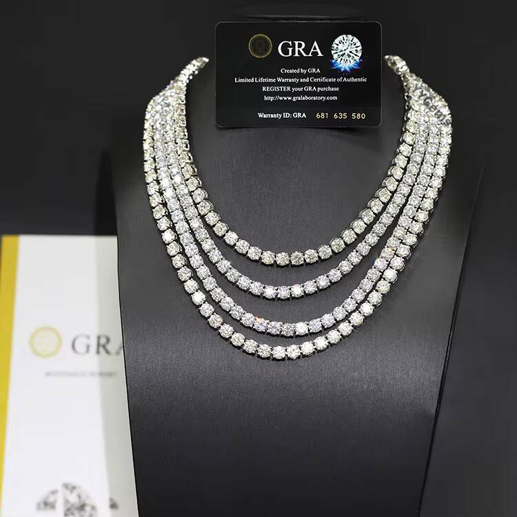Fashion Design 925 Sterling Silver GRA Certificate VVS Moissanite Diamond Tennis Chain for Men/Women