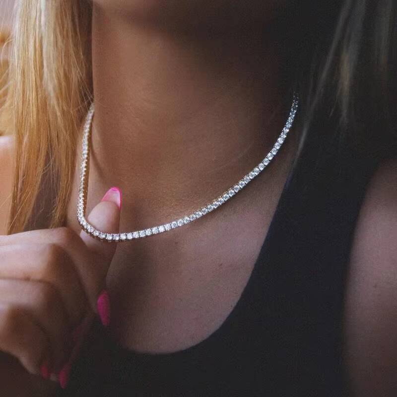 Hip-hop style ice crack style moissanite mesh diamond tennis necklace for men and women 18K gold diamond tennis necklace