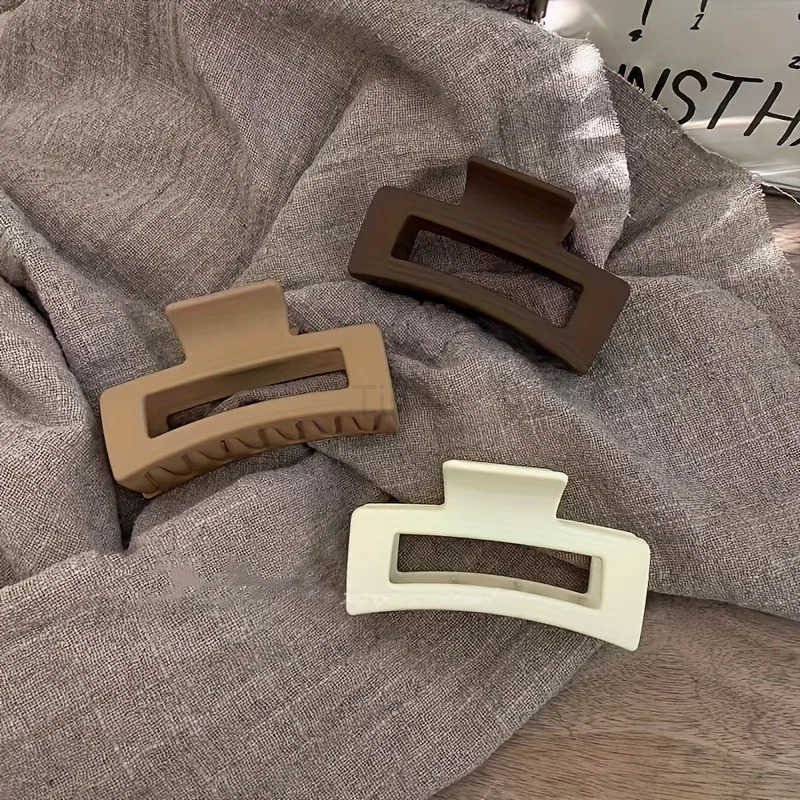 4pcs Set Women Hair Claw Simple Style Solid Color Big Hair Claw Clips Square Hair Clips Rectangular Fashion Hair Accessories U250807
