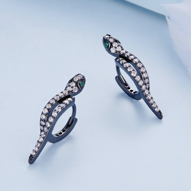 Hot-selling Pure Silver S925 Serpentine Snake Ear Stud Earrings Plated Platinum Zircon Animal Earrings BSE669 Snake Earrings Cuff