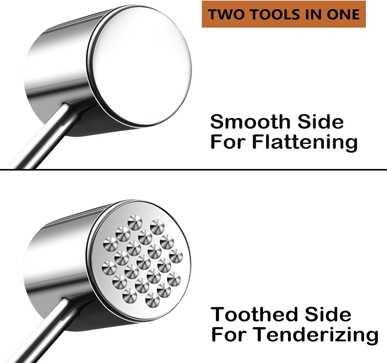 ICEDOG-304 Stainless Steel Meat Tenderizer Mallet Dual-Sided Textured Flat Meat Hammer Heavy Duty Beef/Poultry Pounder for Steak Chicken Dishwasher Sa