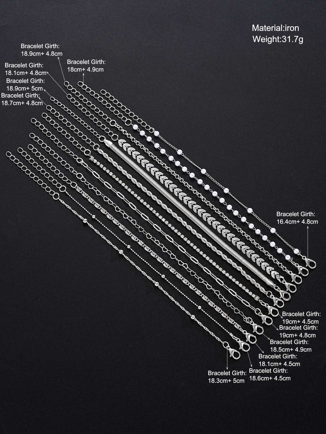 12pcs Boho Heart Twisted Snake Chain Bracelets For Women Imitation Pearl Fish-Tail Paperclip Bracelet Set Summer Holiday Jewelry W250807