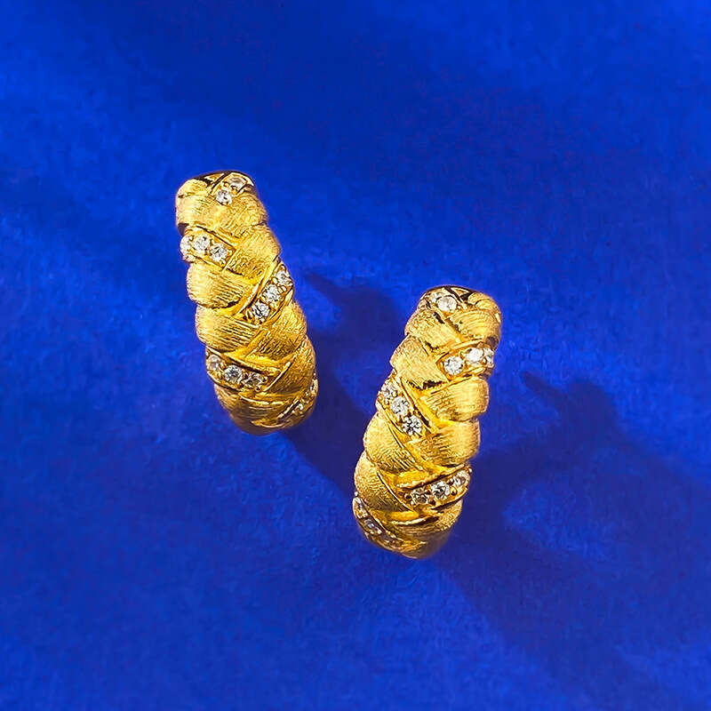 Mujing Jewelry S Sier Plated Real Gold Wheat Ear Braided Brushed Earrings Fashionable Elegant Everyday Versatile Style