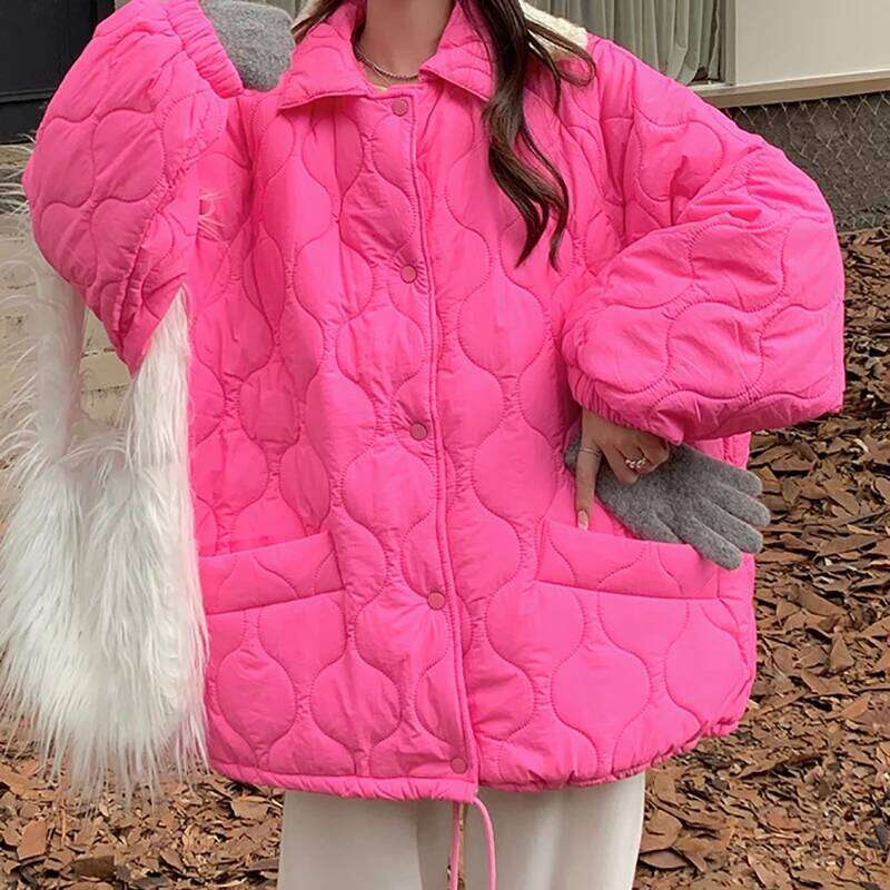 Designer Clothing 2025 ITOOLIN Autumn Winter Casual Loose Cotton-Padded Long Sleeve Button Up Thicken Warm Lambswool Jacket Women Parkas