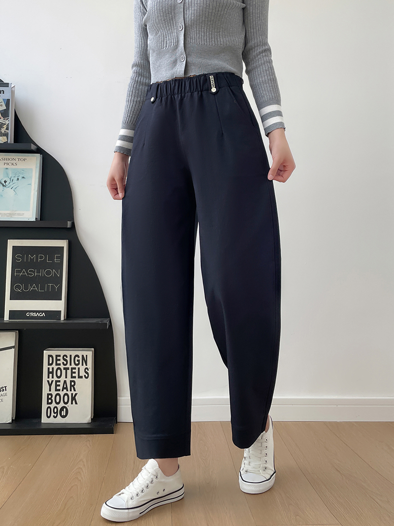 618# Titanium Gold Cotton Curved Knife Pants Elastic Waist Design Slimming and Leg-Lengthening Straight Leg Pants