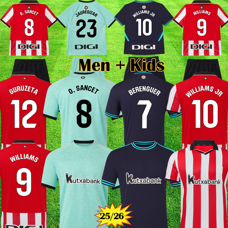 camiseta de Athletic Bilbao 25 26 Soccer Jerseys GURUZETA BERENGUER 2025 2026 Athleticses WILLIAMS JR Football shirt camiseta Sancet third UNAI Black kits 88999